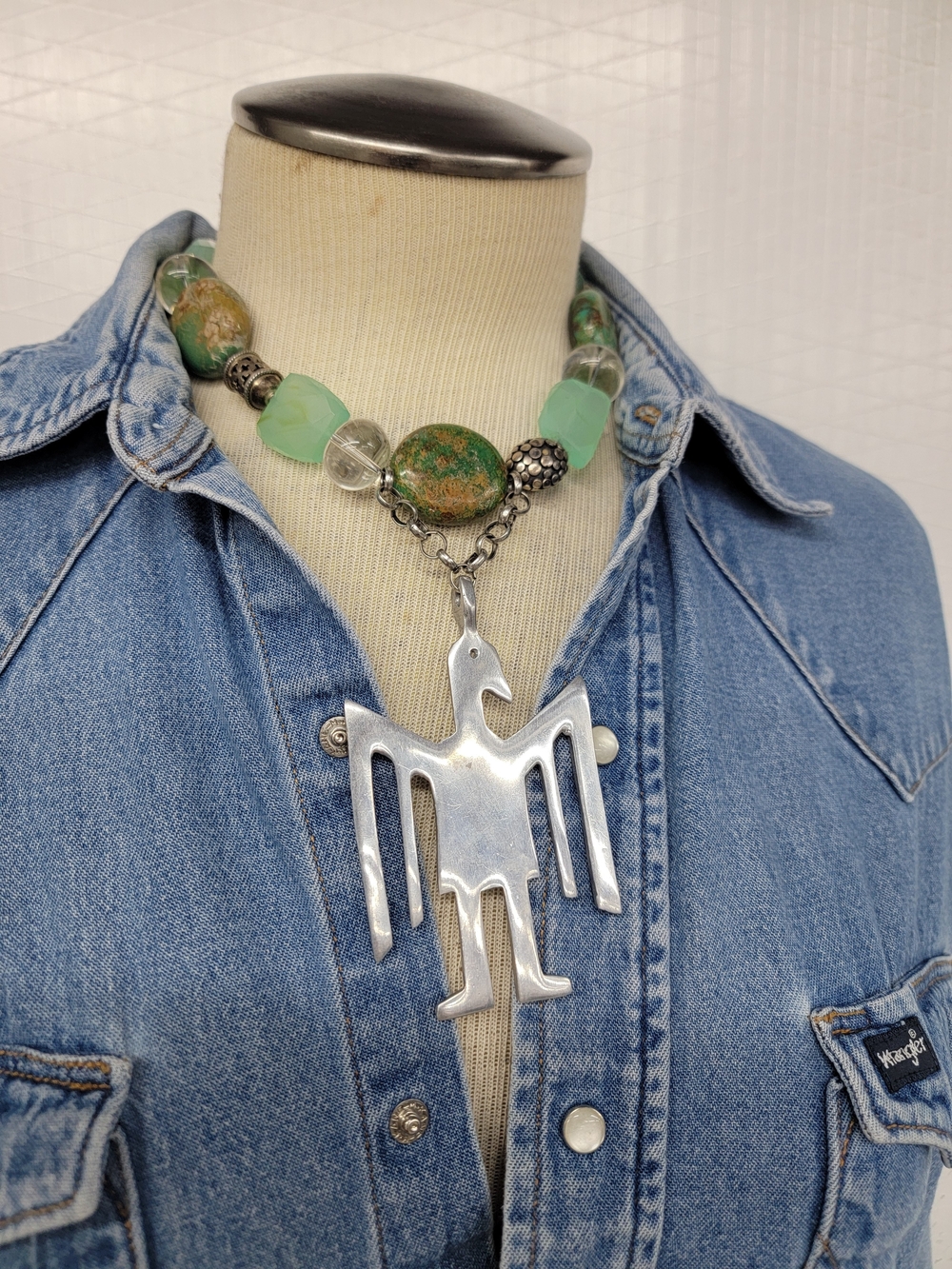 Thunderbird  Necklace with RoystonTurquiose & Green Avertine - Artisian